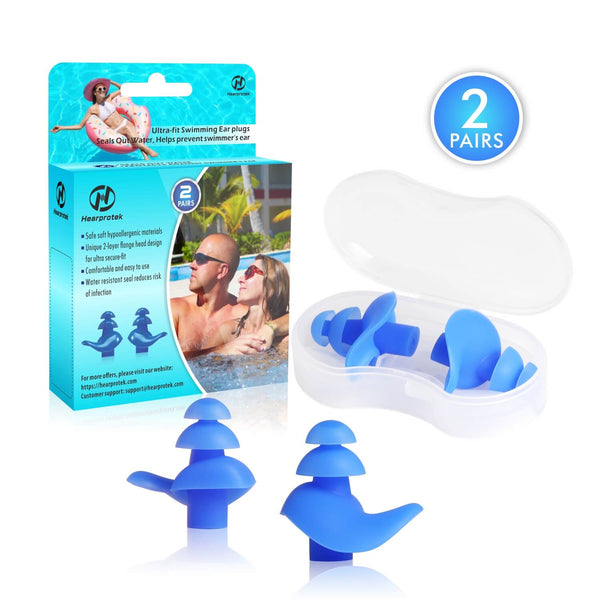AquaResist Plus - Hearprotek 2 Pairs Silicone Waterproof Swimming Ear Plugs for Adults (Blue)