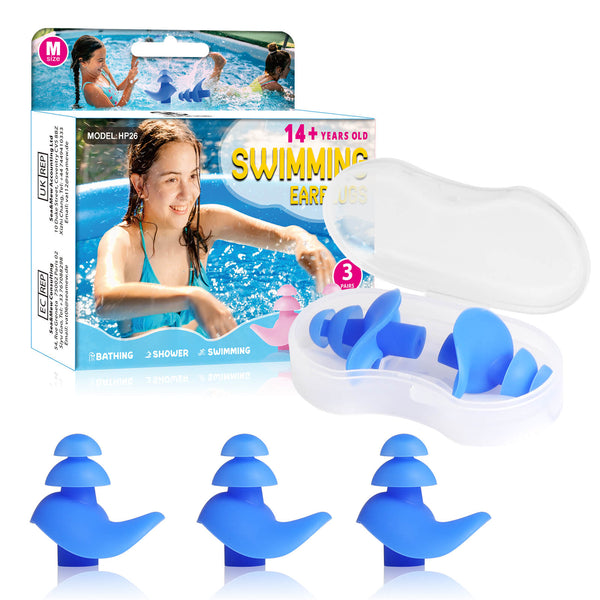 Aquaproof Plus Teenager - Hearprotek 3 Pairs Swimming Ear Plugs for Teenagers (Blue)