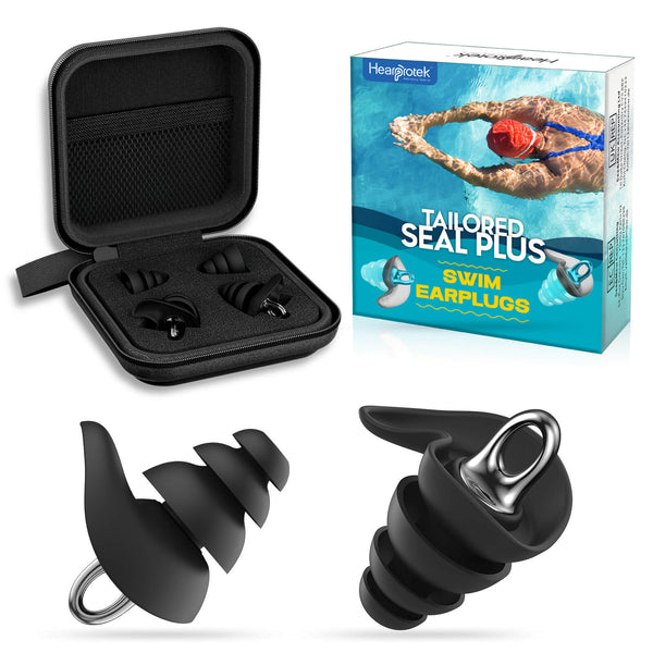 Tailored Seal Pro - Hearprotek 4 Flanged Custom-fit Swimming Ear Plugs for Adults (Black)