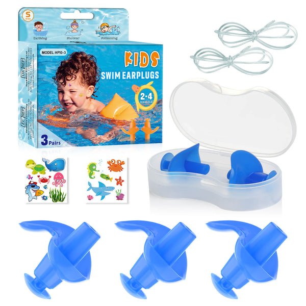 AquaResist Toddlers - Hearprotek 3 Pairs Silicone Waterproof Swimming Ear Plugs for Kids (Blue)