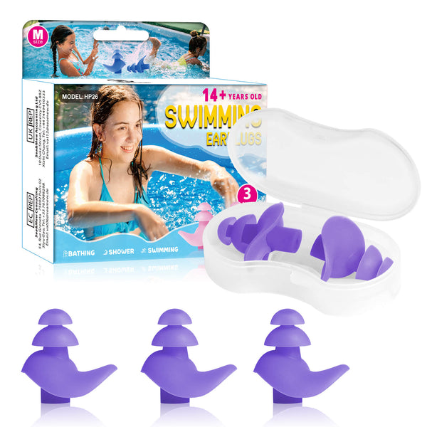 Aquaproof Plus Teenager - Hearprotek 3 Pairs Swimming Ear Plugs for Teenagers (Purple)