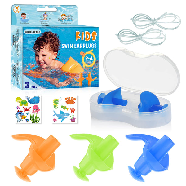 AquaResist Toddlers - Hearprotek 3 Pairs Silicone Waterproof Swimming Ear Plugs for Kids (Blue/Green/Orange)