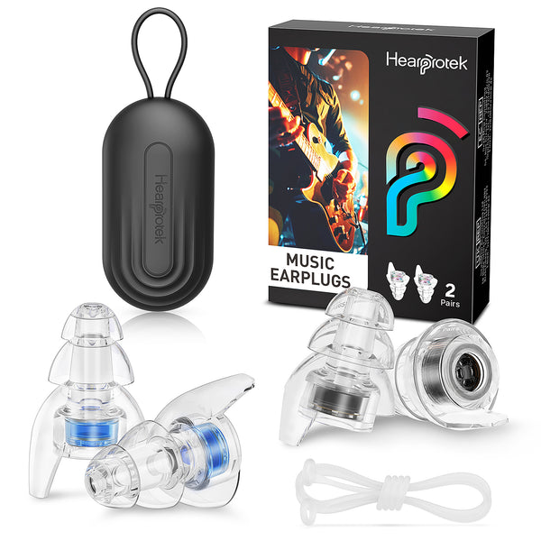 Hearprotek 2 pairs music earplugs with earplugs cord and portable case