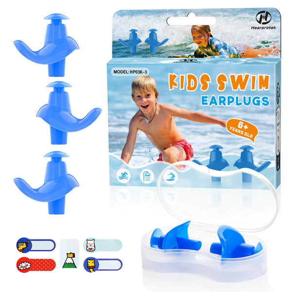 AquaResist Kids - Hearprotek 3 Pairs Waterproof Reusable Swimming Ear Plugs for Kids (Blue)