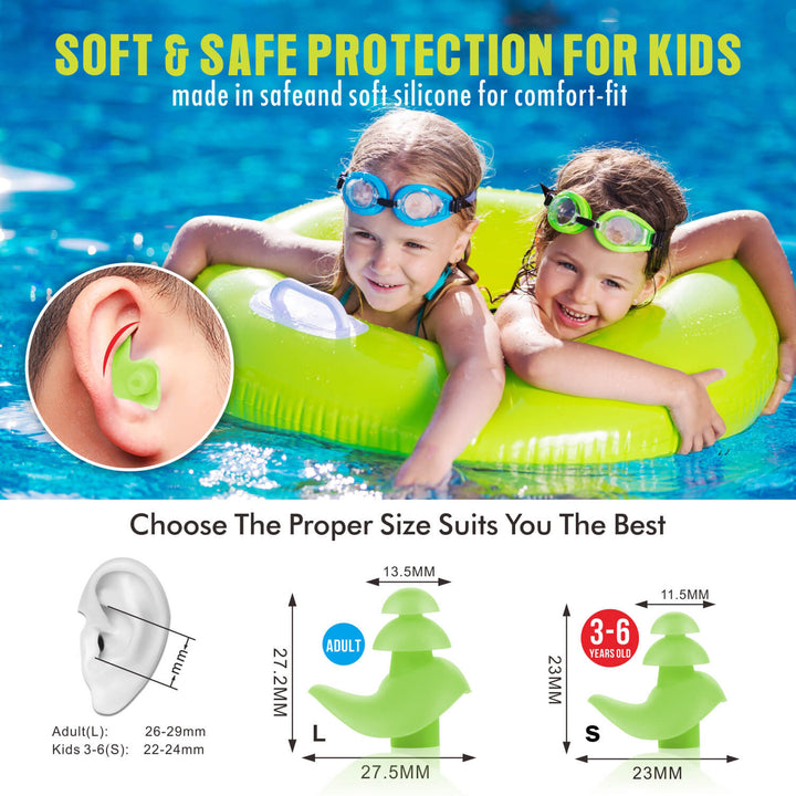  Green Silicone Swimming Ear Plugs for Kids 