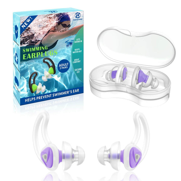 Fin-like - Hearprotek 2 Pairs Custom-fit Swimming Ear Plugs for Adults (Purple)