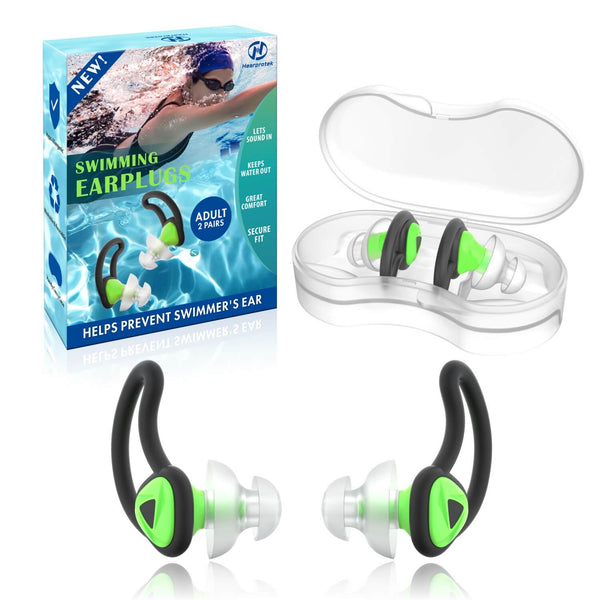 Fin-like - Hearprotek 2 Pairs Custom-fit Swimming Ear Plugs for Adults (Green)